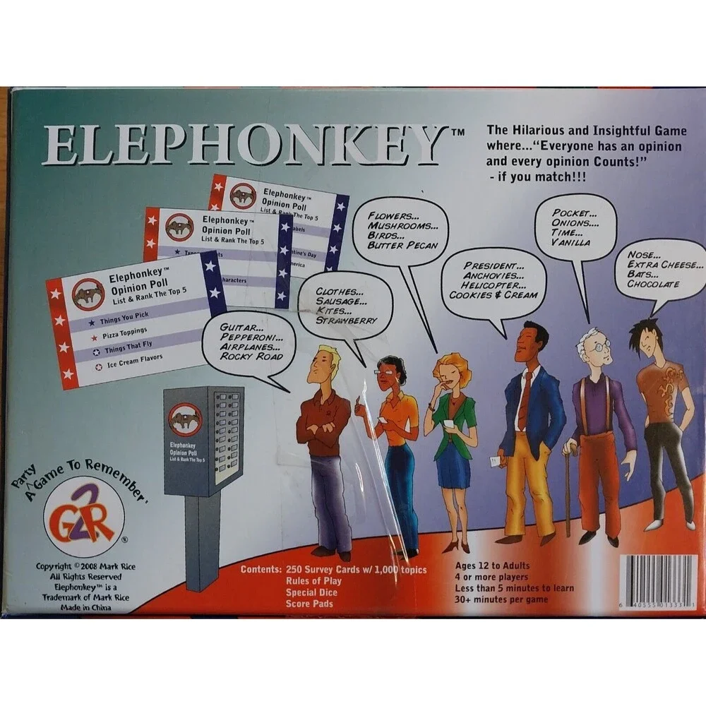 Elephonkey Party Game of Opinion Excellent Condition RARE FIND